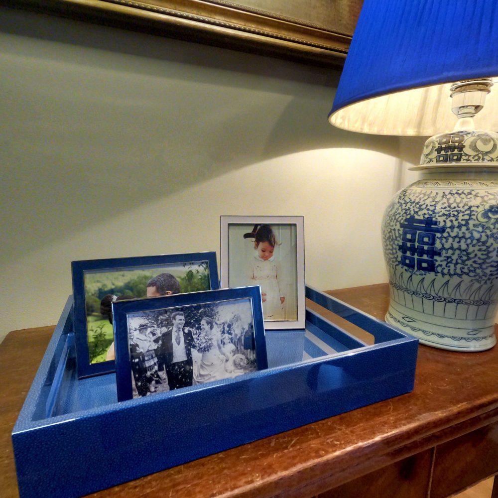 blue lamp table frames tray sq